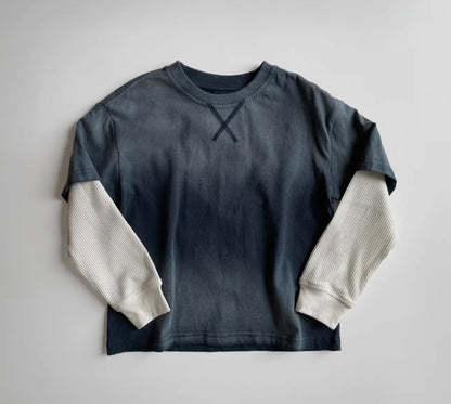 Navy Waffled Layered Tee